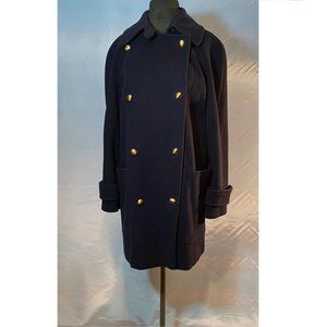 Vintage Alorna Navy Blue Double Breasted Wool Peacoat with Gold Buttons